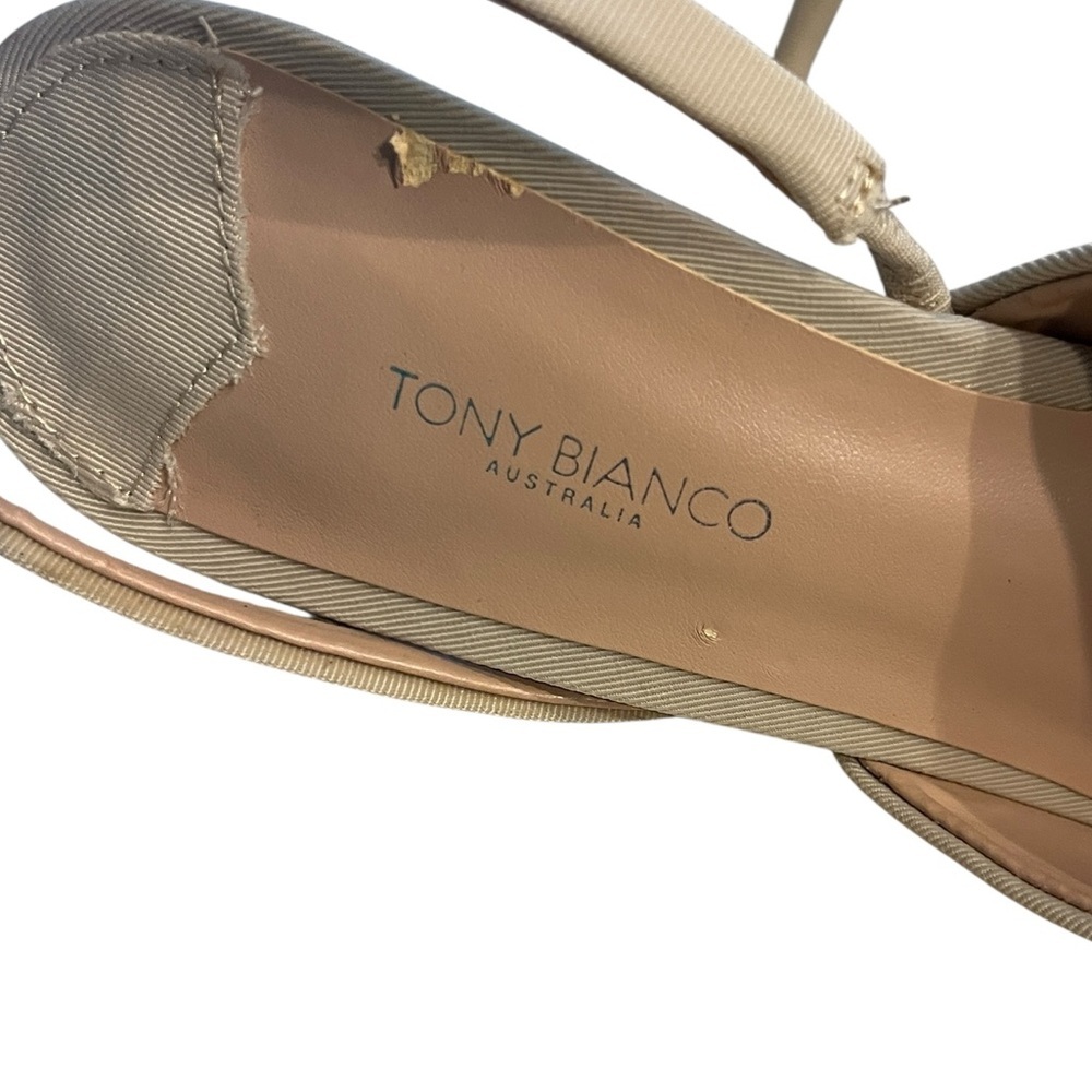 Tony Bianco Beige Pointed Toe Slingback Heels with Bow - Picture 7 of 11